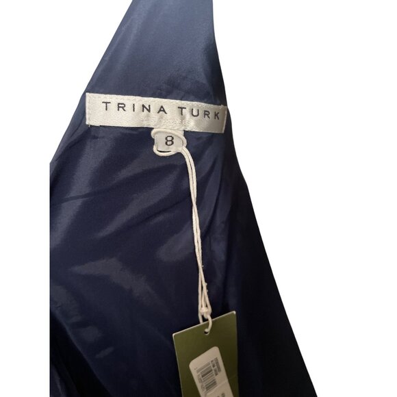 Trina Turk Alena Ink Blue Fringe Hem Sleeveless Cocktail Party Dress Size 8 - Picture 6 of 10